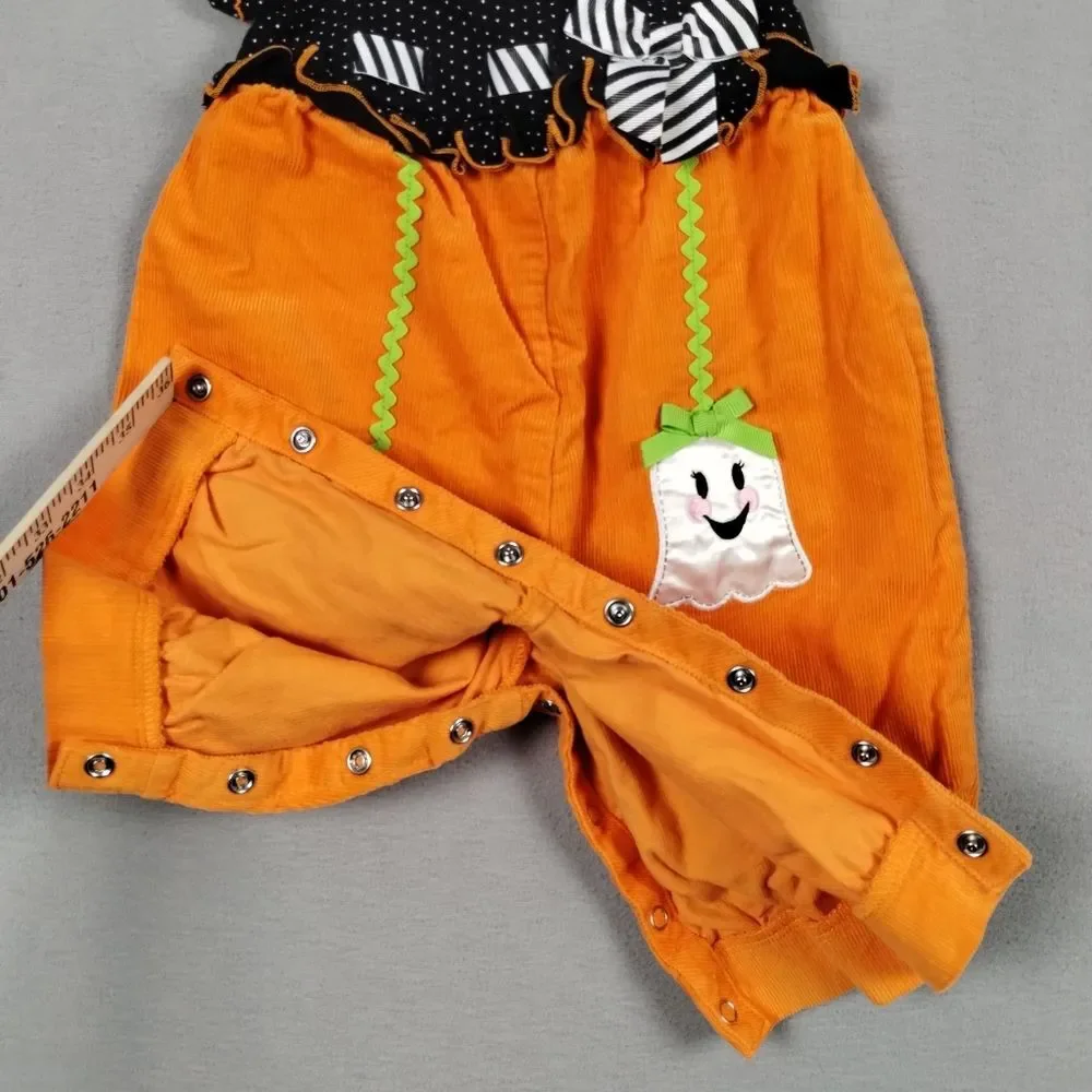 Bonnie Jean Baby Halloween Romper Cat Ghost Corduroy Orange Black Size 6-9 Month